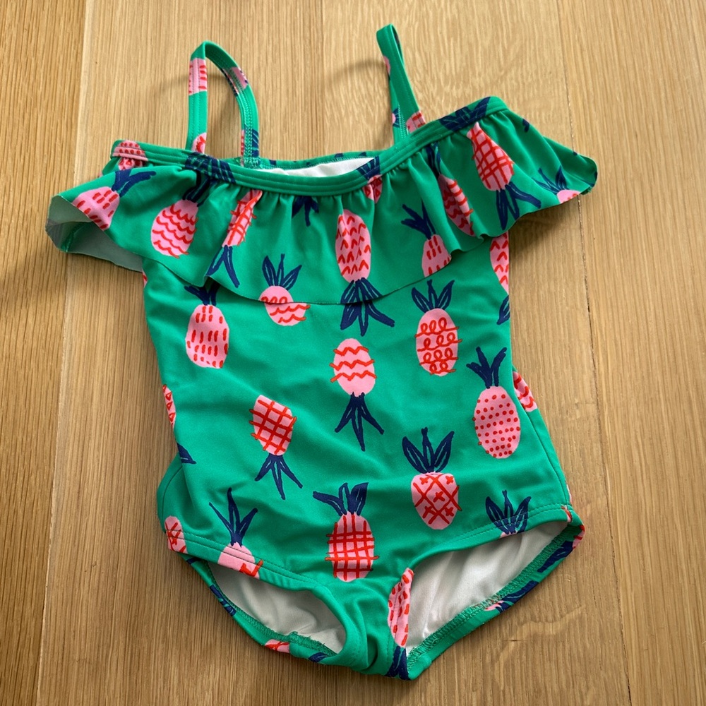 Hanna Andersson Green Swimsuit with Pink Pineapple Print